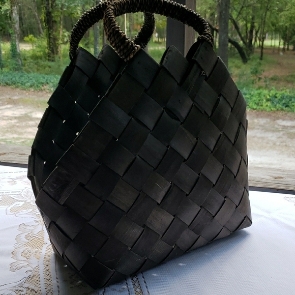Vintage Woven Shopper Basket Bag 11 X 11 X 5